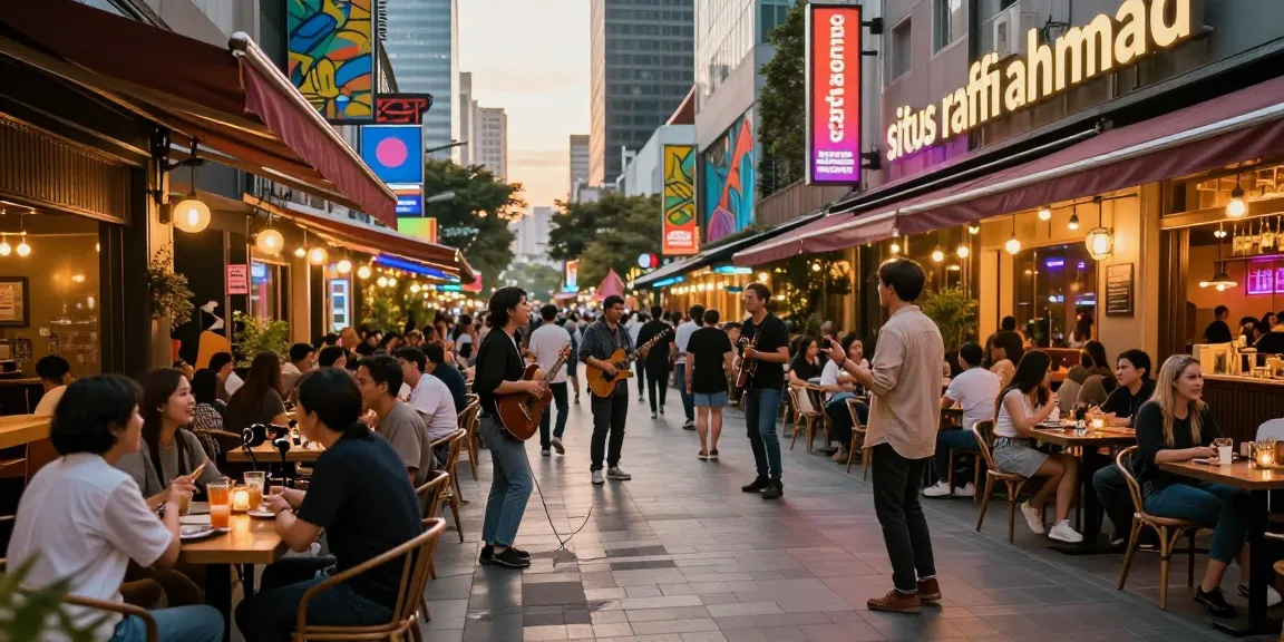 situs raffi ahmad vibrant urban nightlife with cafes and street performers