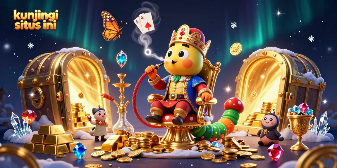 Kunjungi situs ini to see a vibrant 3D casino scene with a caterpillar master and treasure elements.