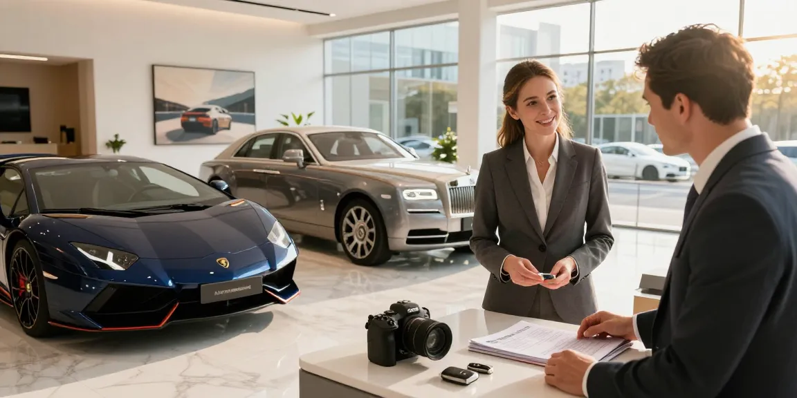 Mobil mewah di showroom dengan LUXURY 777 sebagai pilihan rental terbaik.