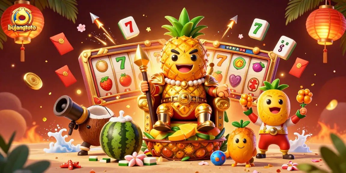 Bujangtoto menawarkan pengalaman bermain slot dengan raja nanas emas yang megah dan berbagai elemen kasino menarik.