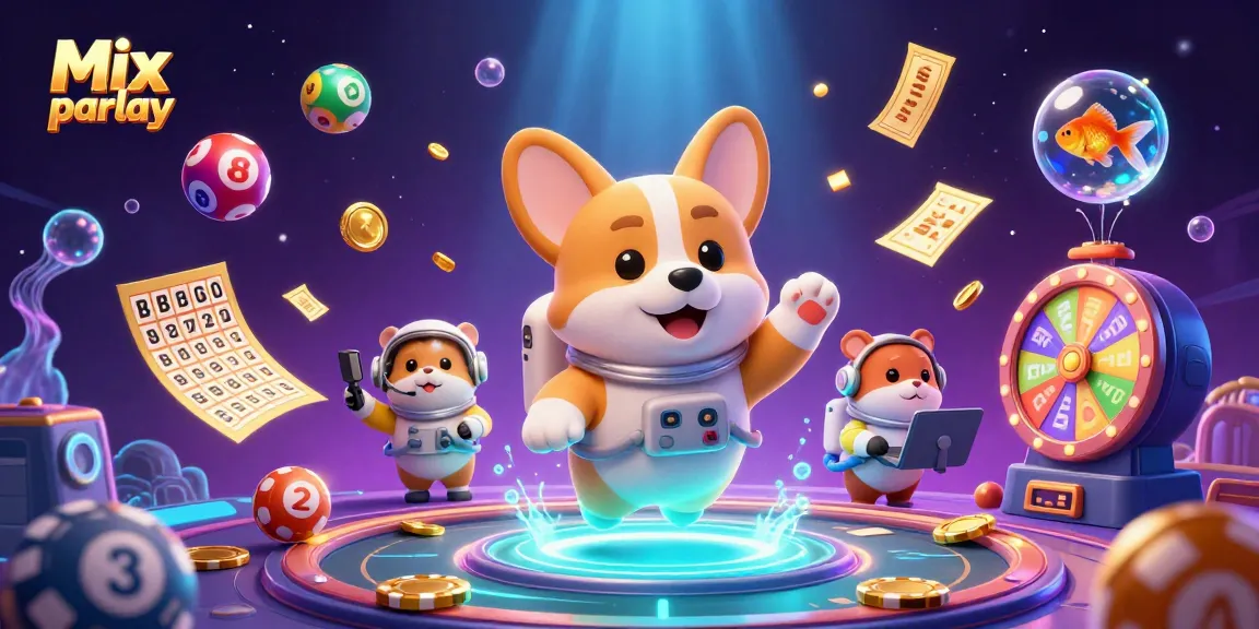 Engage in Mix parlay excitement with fun characters in a vibrant, dynamic casino scene.