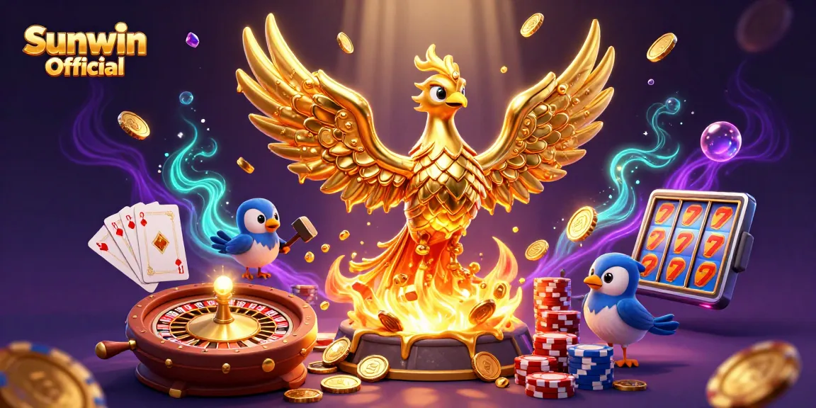 Experience the thrilling excitement of Sunwin Official with golden phoenix and casino elements!