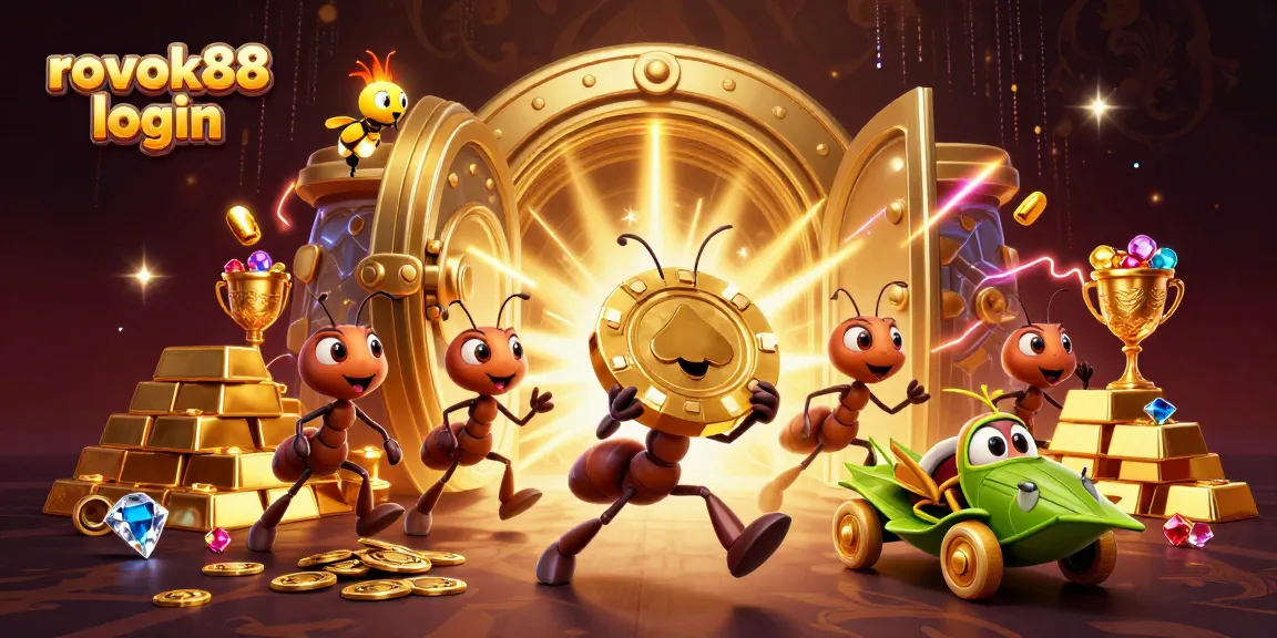 Engage with rokok88 login to join 3D cartoon ants on a colorful heist adventure collecting giant poker chips and treasures.