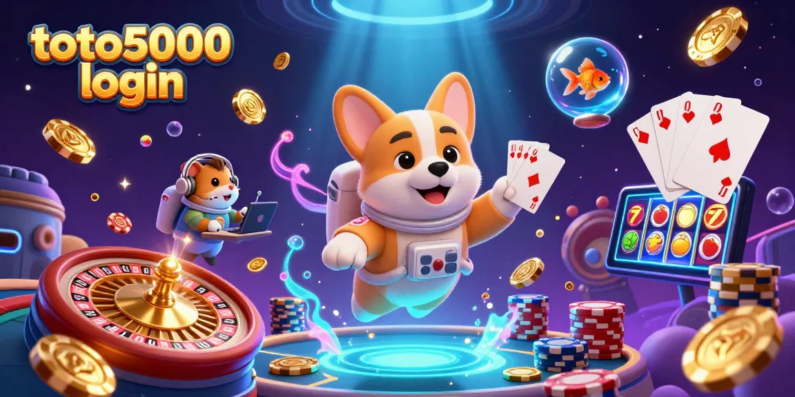 Engage with toto5000 login in a vibrant space casino adventure featuring an astronaut corgi.