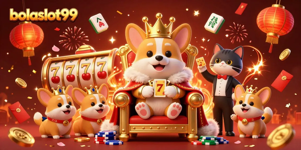 Engage with bolaslot99 at this vibrant 3D casino scene featuring friendly characters and dynamic slot elements.