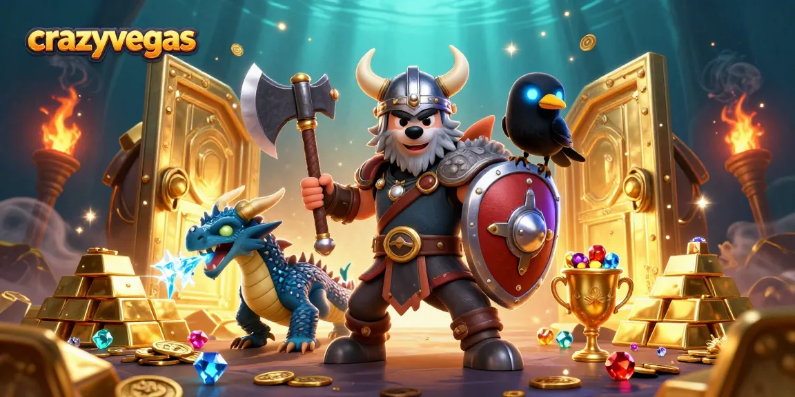 Experience winning slots at crazyvegas with a Viking wolf hero and magical treasures in a vibrant scene.
