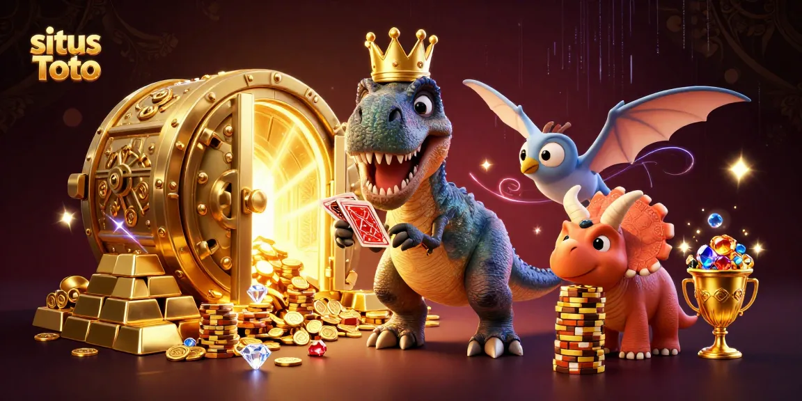 Engage in the action at situs Toto with T-Rex shuffling cards while the pterodactyl helps!